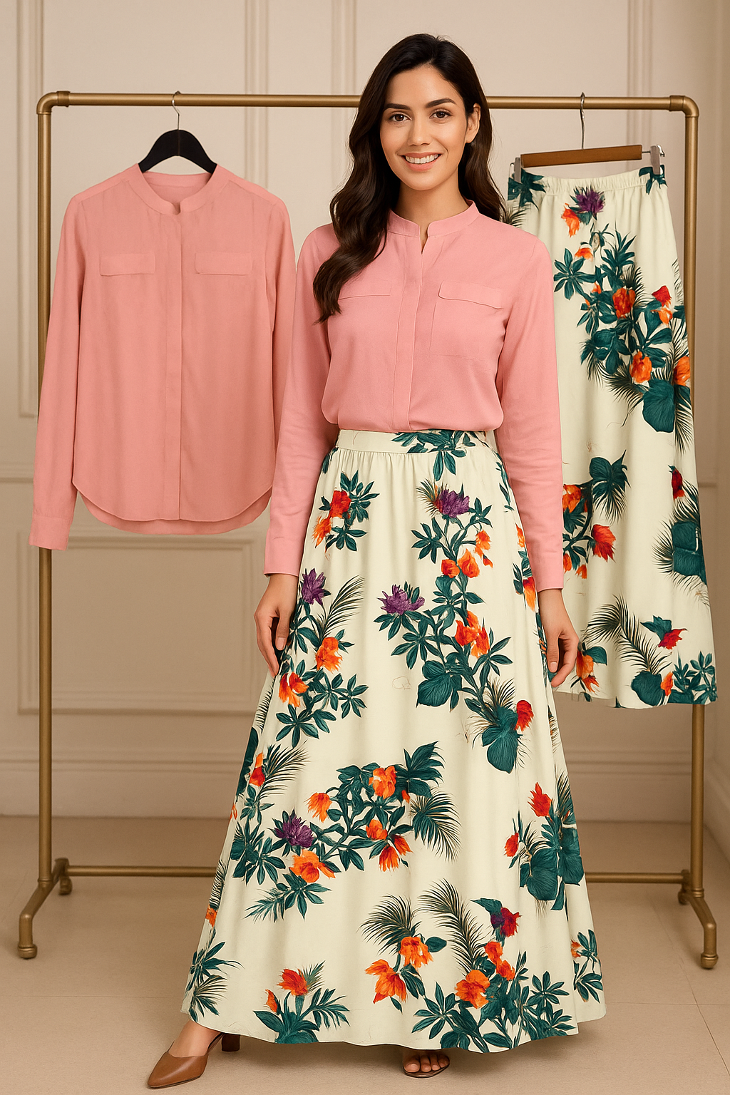 Women Rayon Top with Skirt Sets