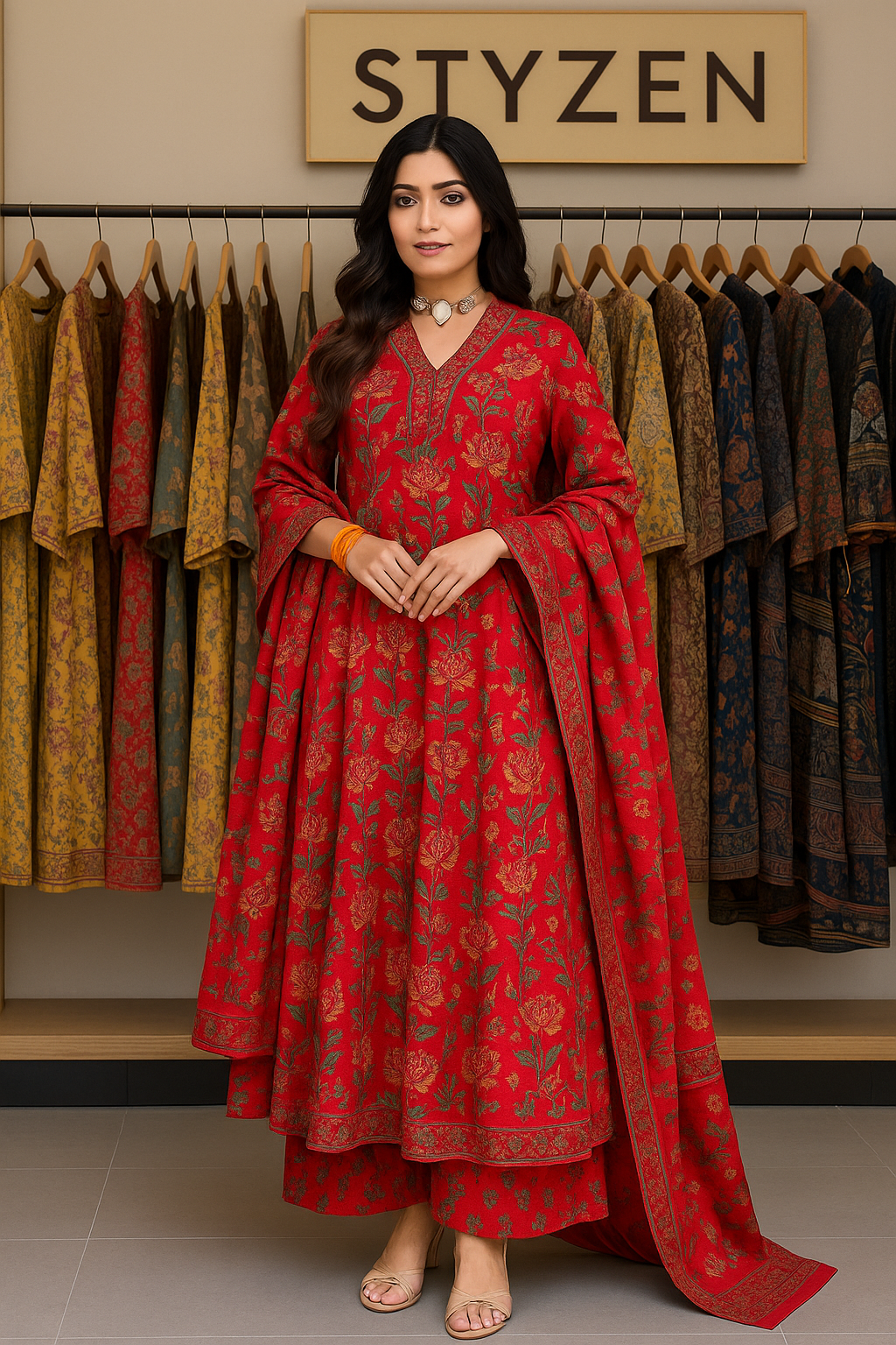 Women's Stylish Anarkali Printed Kurta with Palazzo & Dupatta